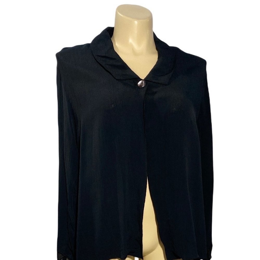Womens L India Top Crinkle Navy Blue‎ 1 Button Tunic Sheer Cuff Karavan Jacket